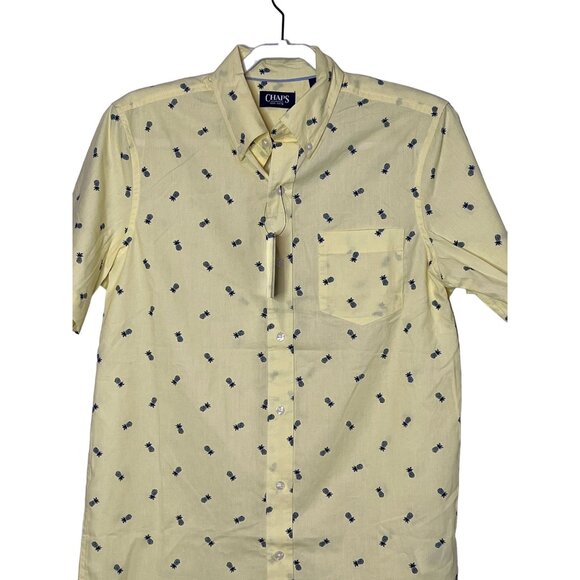 Chaps Shirt Mens Small Button Down Short Sleeve Top Yellow Pineapple Casual Work - Picture 2 of 10